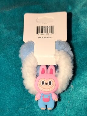 Plush Bunny Hair Tie with Pink Character Charm 2 In Package